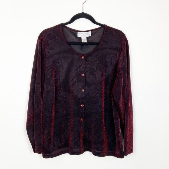 Maggie McNaughton Black Red Shimmer Blouse Top 1X - Picture 1 of 6